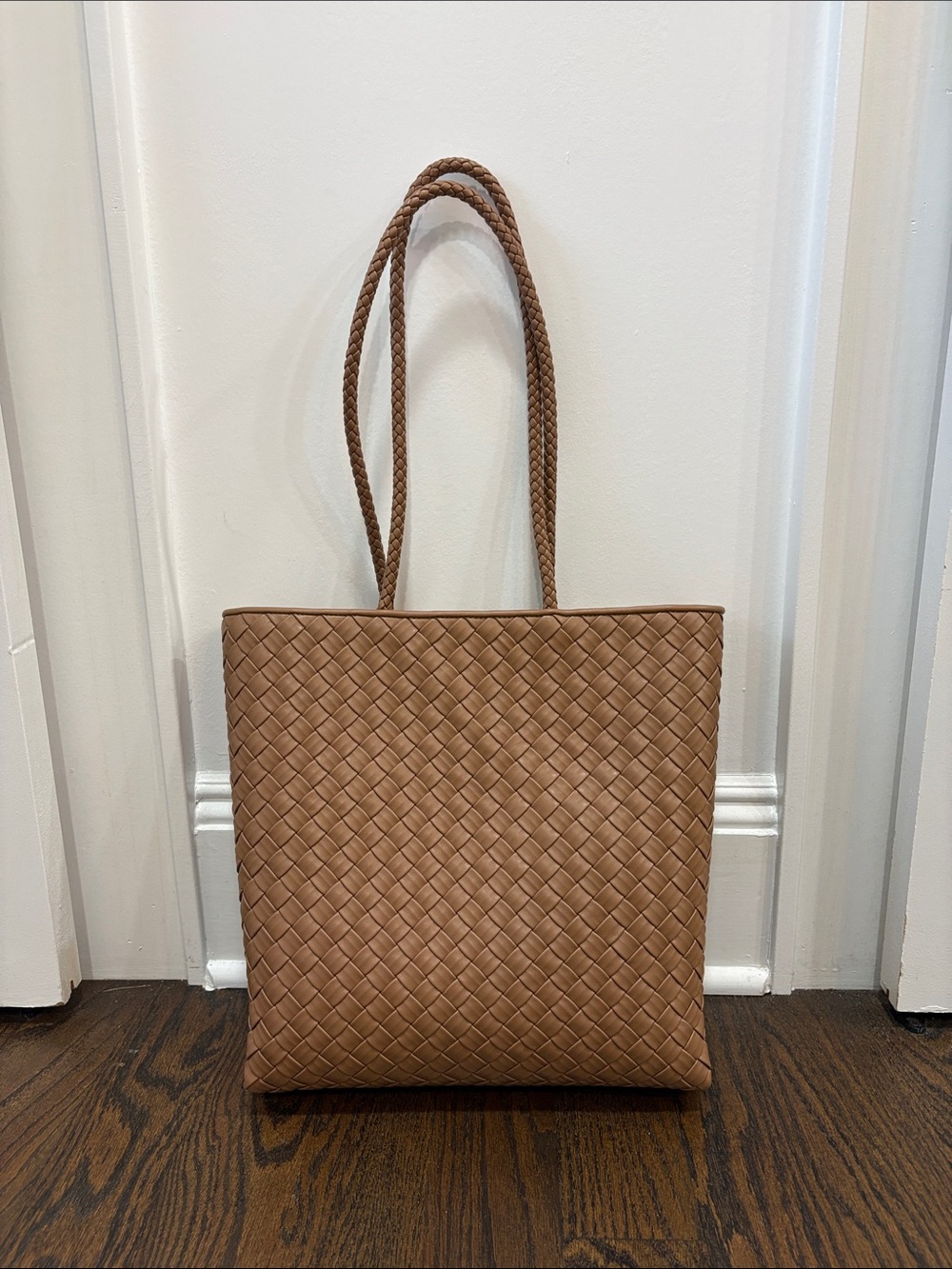 Ann Taylor Tan Brown Woven Leather Tote Bag